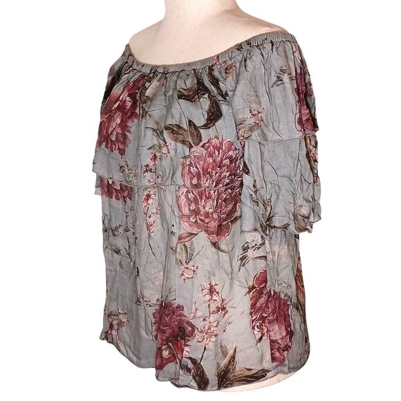NEW Chaser‎ Heirloom Floral Gauze Off-The-Shoulder Elbow Sleeve Blouse, Size L - Picture 4 of 15